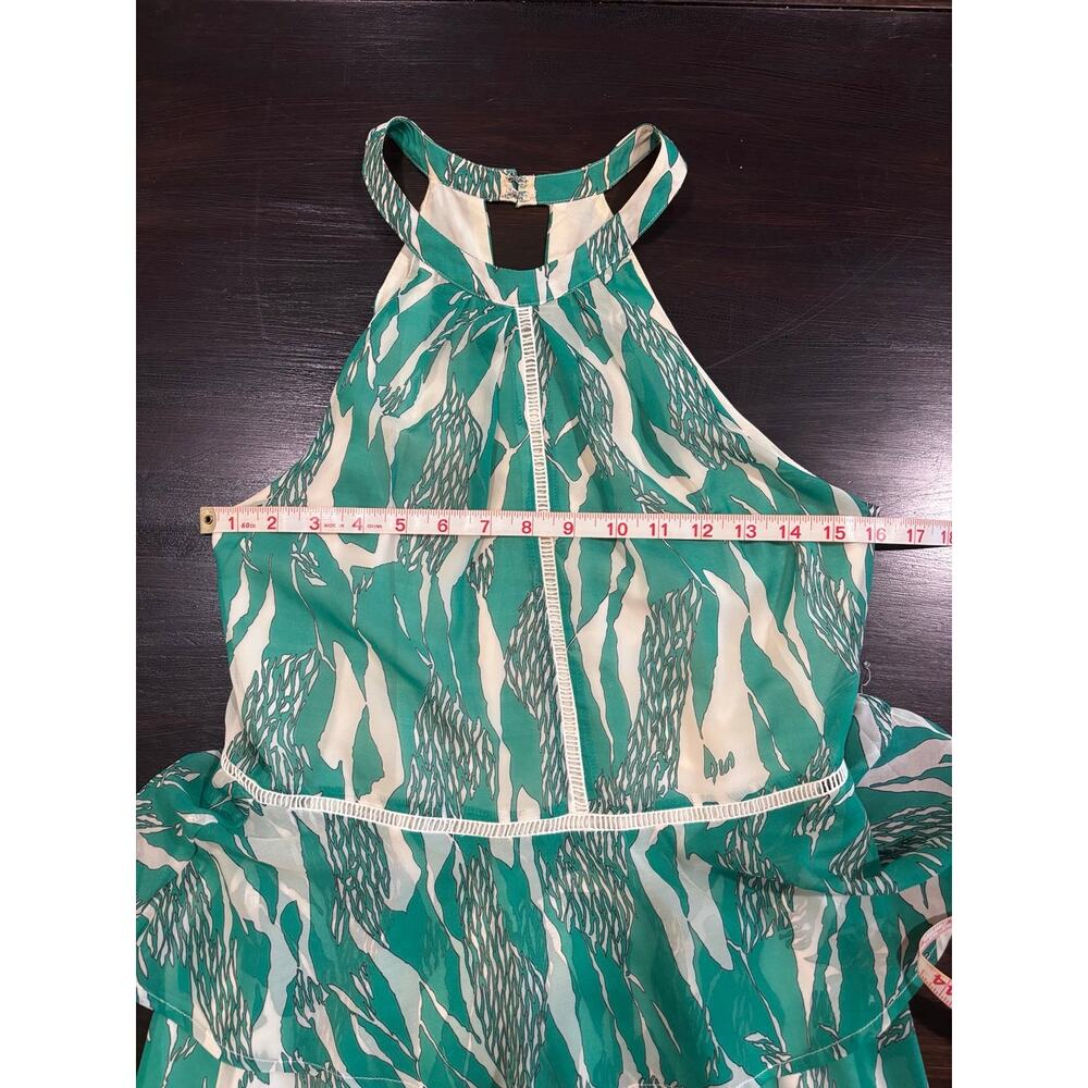 Adelyn Rae "Layne" Abstract Green & White Halter Peplum Midi Dress- M Eclectic - Picture 4 of 7